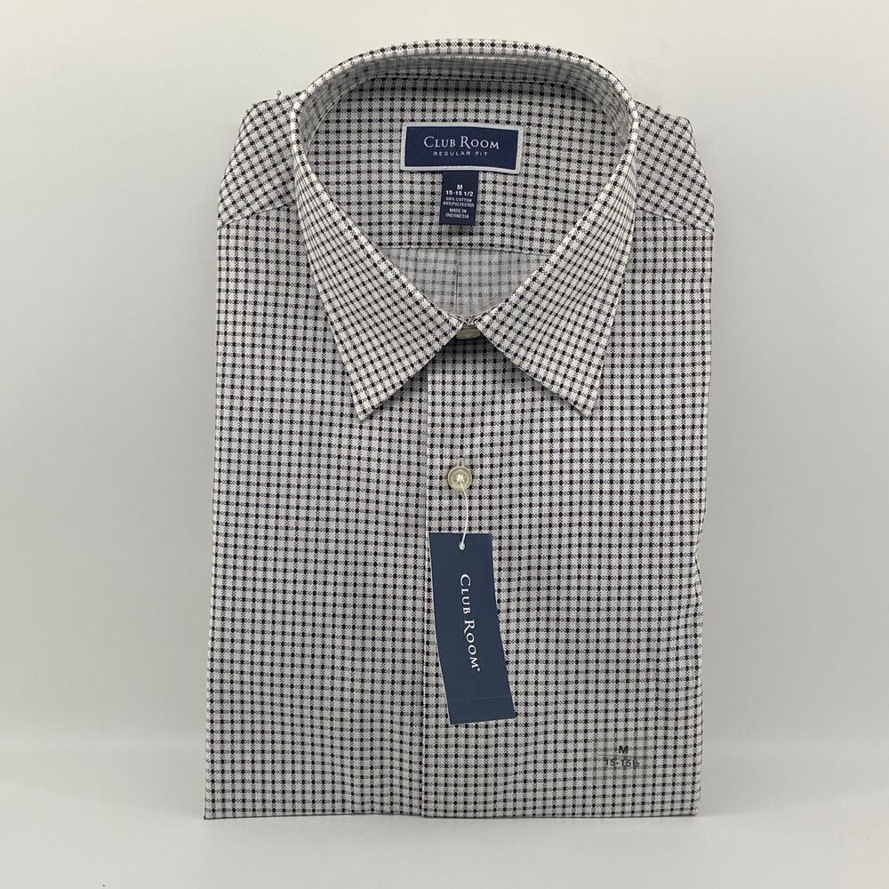 Club Room Men's Medium 15-15.5 32/33 Dress Shirt Regular Fit Black/White Ck NEW